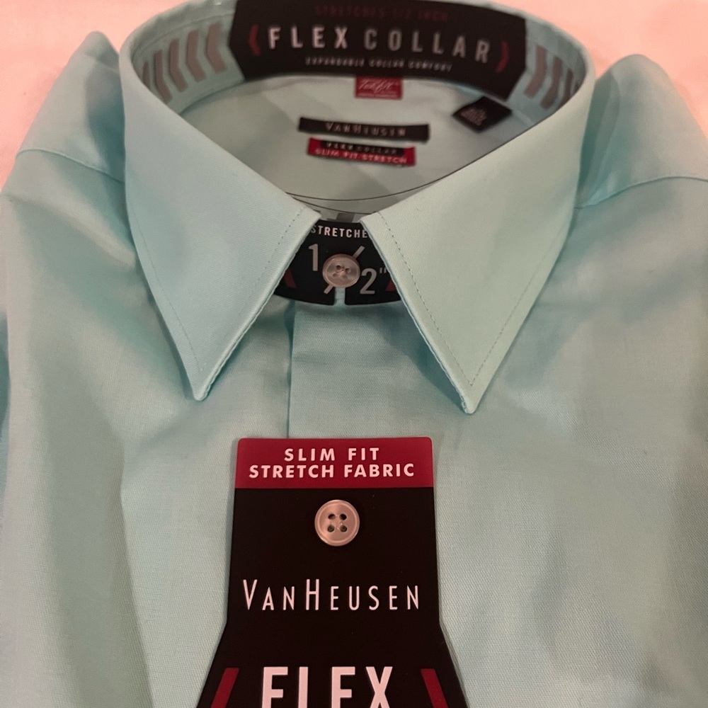 Van Huseun Teal Flex Collar Dress Shirt Size XL- 17 35/35